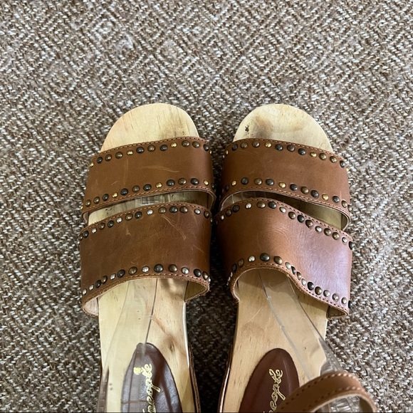 Free People North Shore Clog Tan Leather Strappy Stud Sandals Size 39 Boho EUC - Picture 8 of 9